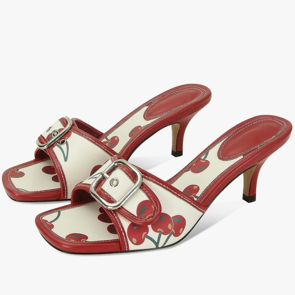 NWT Cherry Kitten Heel Sandals. Womens Size 8. Heel height is 2.3 inches. - Picture 3 of 16